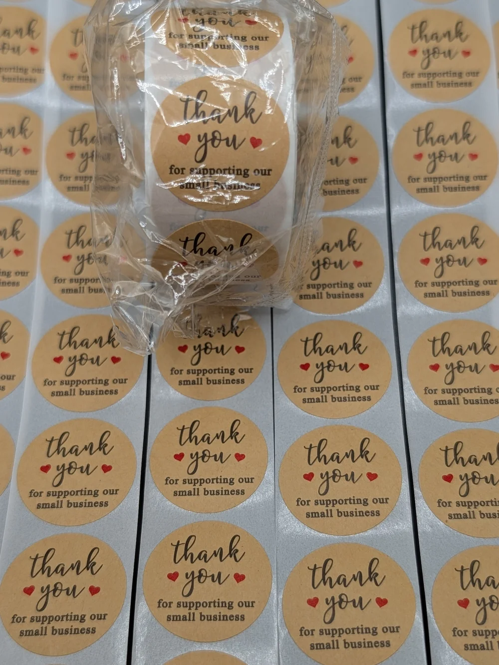 500 Count Thank You Kraft Sticker Roll Heart small Business Shipping Supplies